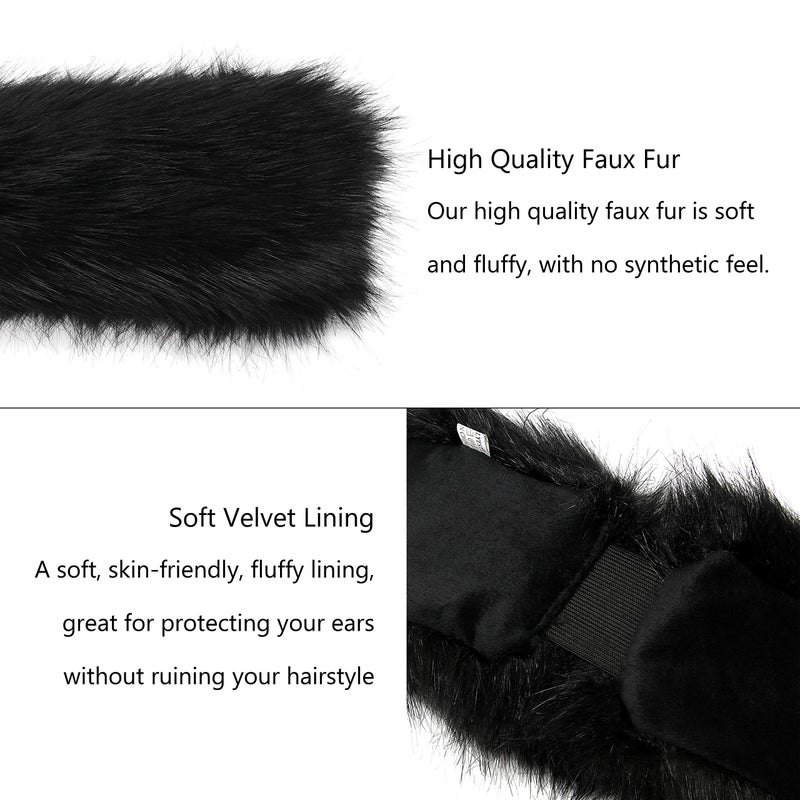 LA CARRIE Faux Fur Headband with Stretch Women's Winter Earwarmer Earmuff (Black) - Image 3